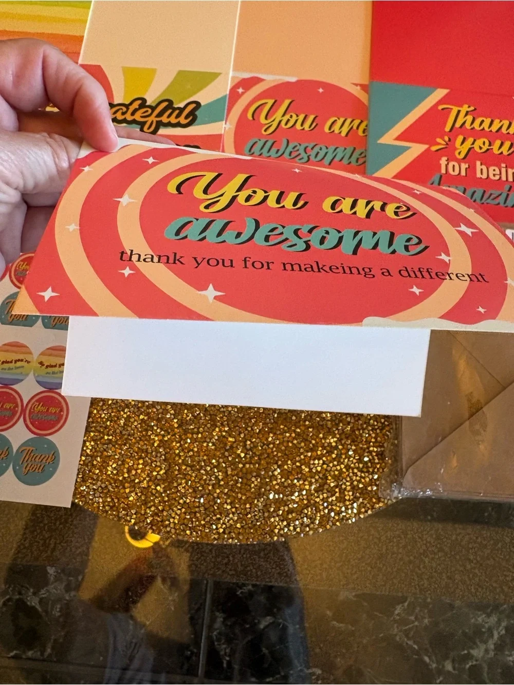 You Are Awesome NWT Thank You Cards Set - Multicolor. Set of 24 cards, envelopes